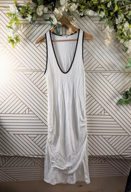 Standard James Perse Women's White Midi Dress Sleeveless Tank Blue Trim Size 2