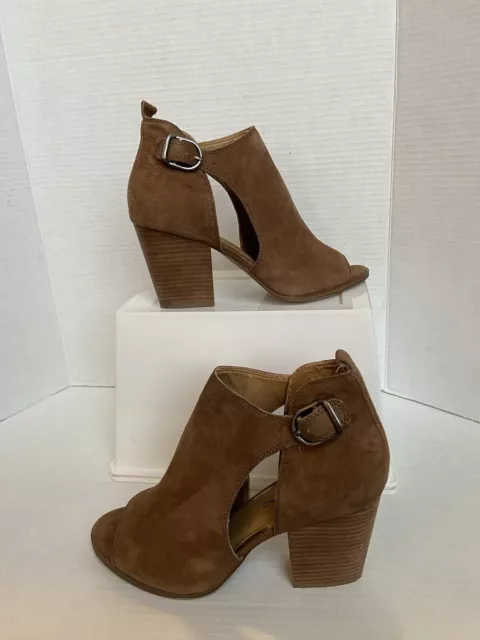 Lucky Brand Suede Ankle Boots Womens Slip On Booties Leather Brown Tan Sz 10 M