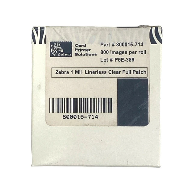 Zebra 800015-714 1.0 Mil Clear Full Card Linerless Laminate Roll P720 QTY 800