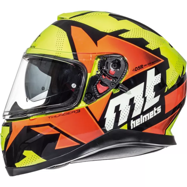 Mt Thunder 3 Torn Orange Yellow Full Face Motorcycle Helmet With Sun Visor