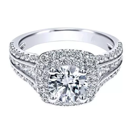 2.35Ct Double Halo White Round Moissanite Engagement 14k White Gold Real Ring 3