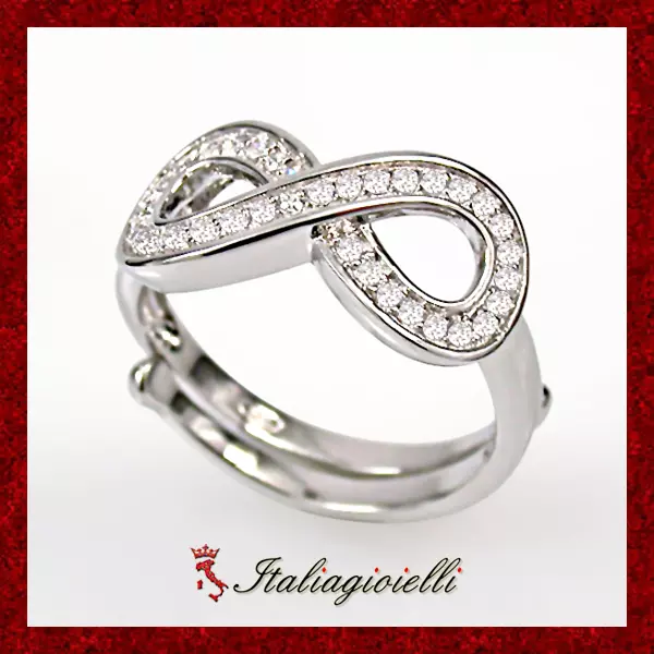 Splendente Anello Infinito Regolabile Argento 925 rod. Oro Bianco Gioielli Donna