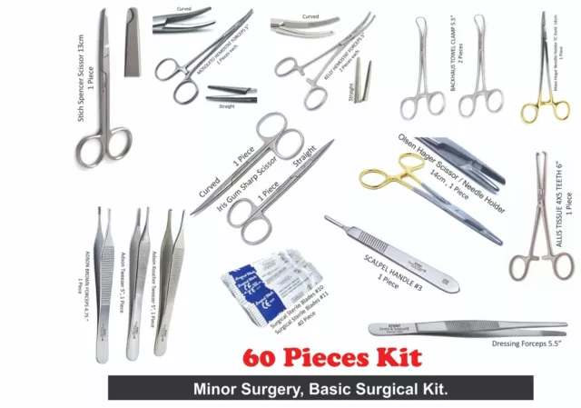 Premium 60 Pieces Minor Surgery Kit Surgical Dissecting Veterinary Instruments