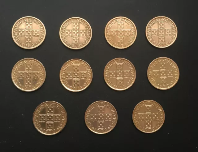 Portugal complete set of 11 bronze coins of 50 centavos 1969 to 1979