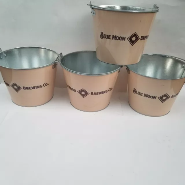 Lot of 4x BLUE MOON BREWING COMPANY 8" Tall Metal Beer/Ice Bucket