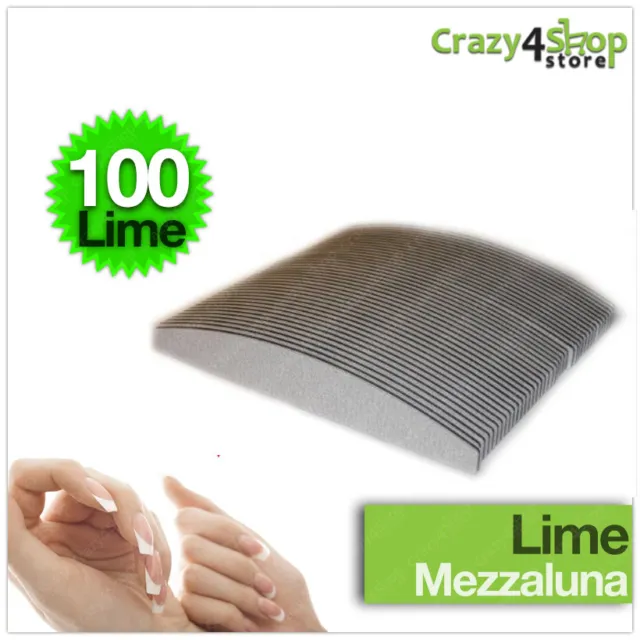 Kit 100 Lime Mezza Luna Bilaterale Grana 100/180 Per Ricostruzione Unghie Nail