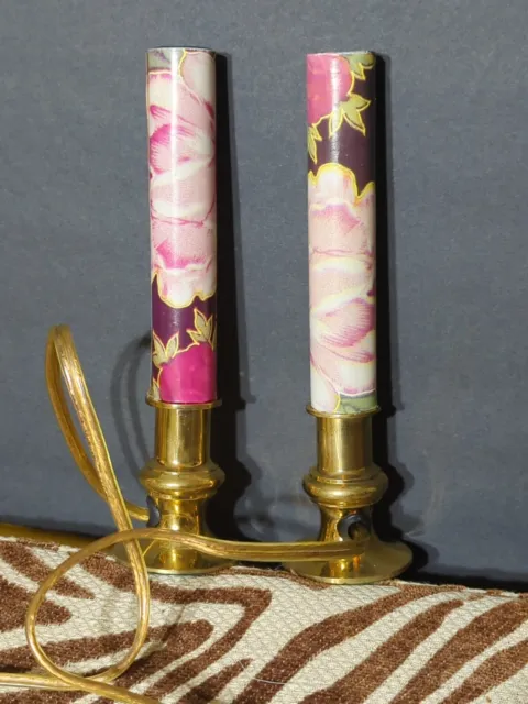 Vintage brass oriental floral candlestick Light Lamp 7” With On And Off Switch