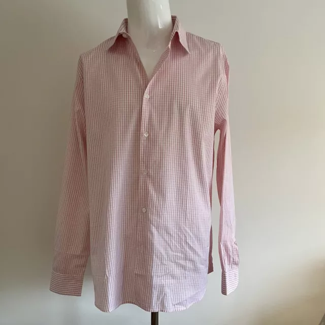 Aquascutum Men's Pink Checked Designer Formal Casual Shirt Size 41 Collar 16