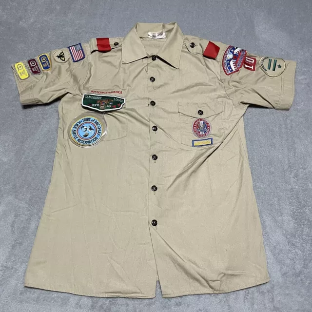 Vintage Boy Scouts Of America Mens Medium Uniform Tan Eagle Scout Patches 90s