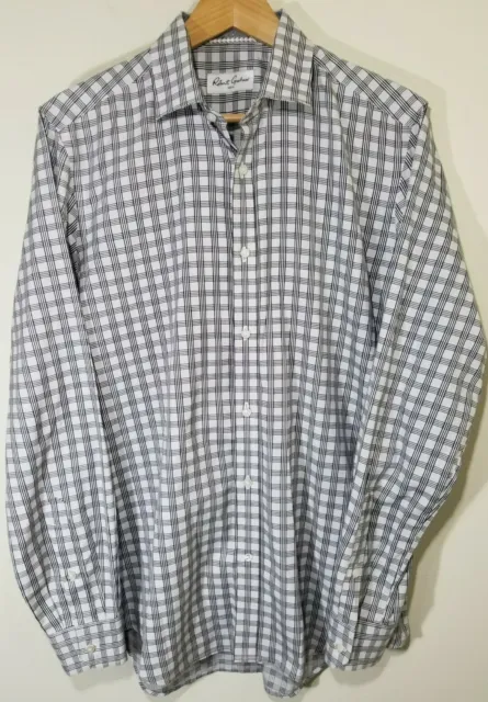 Robert Graham White Button dress Shirt Men's Plaid Size Large, 39-15.5 *read