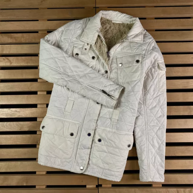 Women’s Quilted Bomber Jacket Barbour Winter International Polarquilt Size 8 Whi