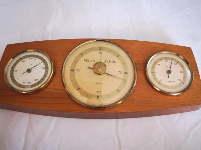 DDR alte FISCHER WETTERSTATION Thermometer/Barometer/Hygrometer VINTAGE Ostalgie