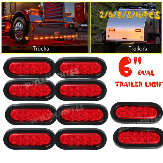 10Pack Red/Amber 6" Oval Trailer Lights LED Stop Turn Tail Truck Sealed Grommet