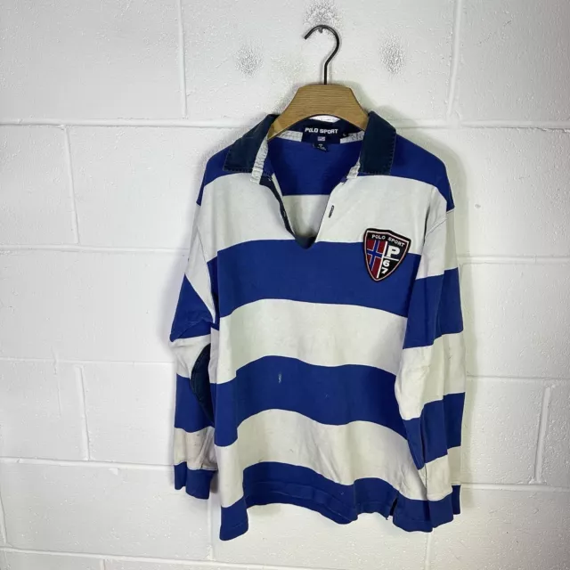 Vintage Ralph Lauren Rugby Shirt Mens Large Blue Polo Sport 67 Patch 90s RL