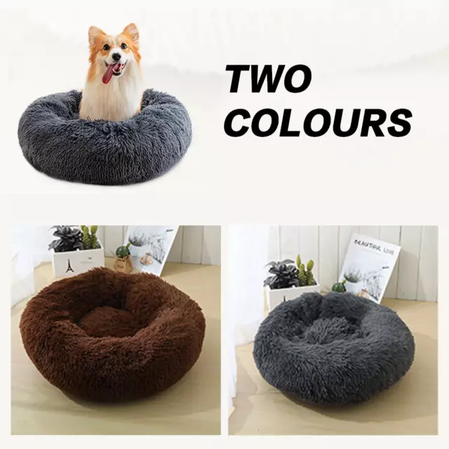 Donut Plush Pet Dog Cat Bed Fluffy Soft Warm Calming Bed Sleeping Kennel Nest