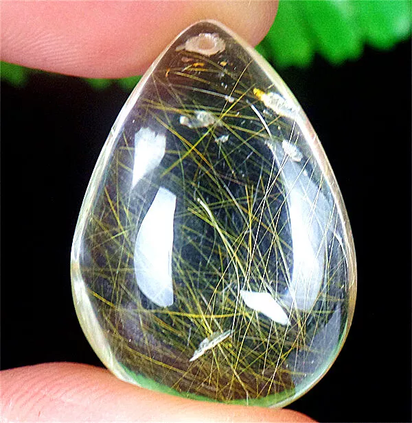 28x20x11mm Natural Gold Rutilated Quartz Crystals Teardrop Reiki Pendant BQ65967