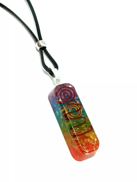 Orgone 7 Chakra Pendant Necklace Orgonite Healing Copper Coil Beaded Tie Corded