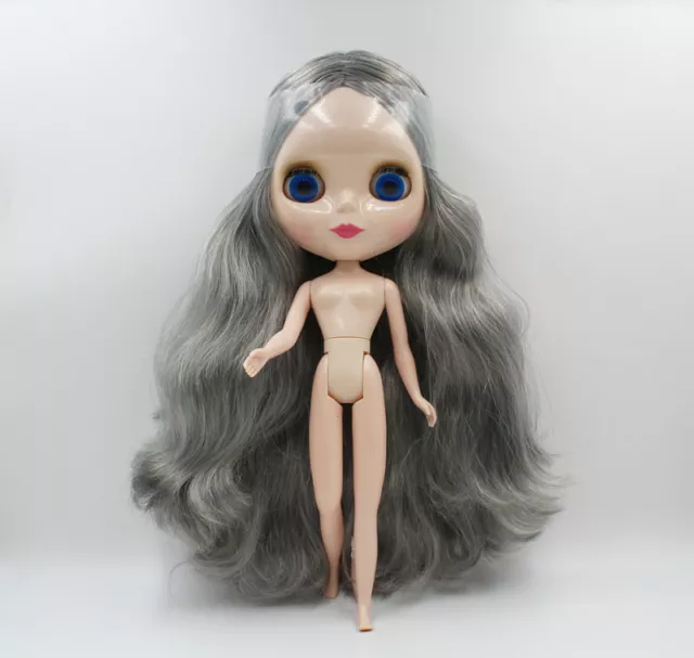 12" Neo Blythe Doll from Factory Nude Doll grey&white mix long hair