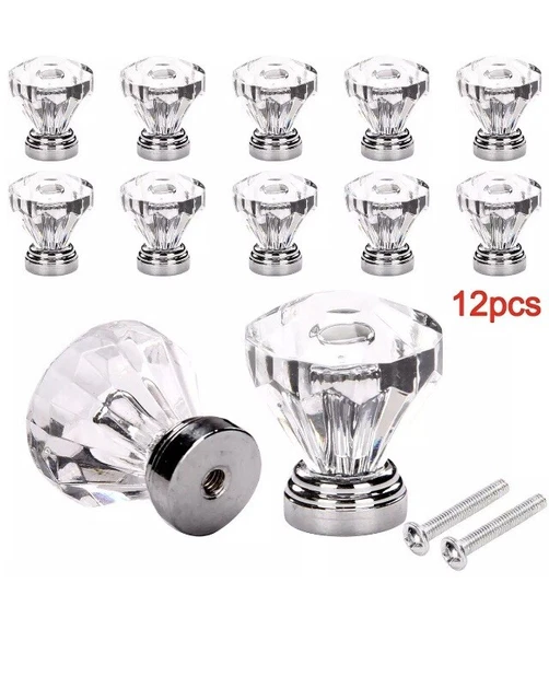 12 pièces poignée de porte en verre cristal clair diamant