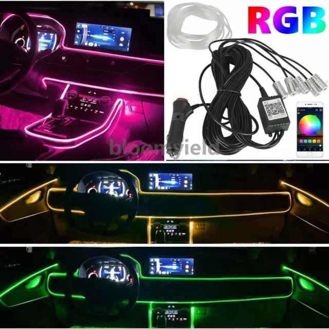 Car RGB LED Strip Interior Lights 6M Fiber Optic Ambient Lighting Bluetooth APP