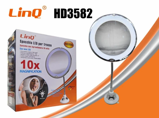 Miroir De Maquillage LED à Ventouse Avec Zoom 10x - Idéal Pour Un éclairage Précis Et Sans Mains