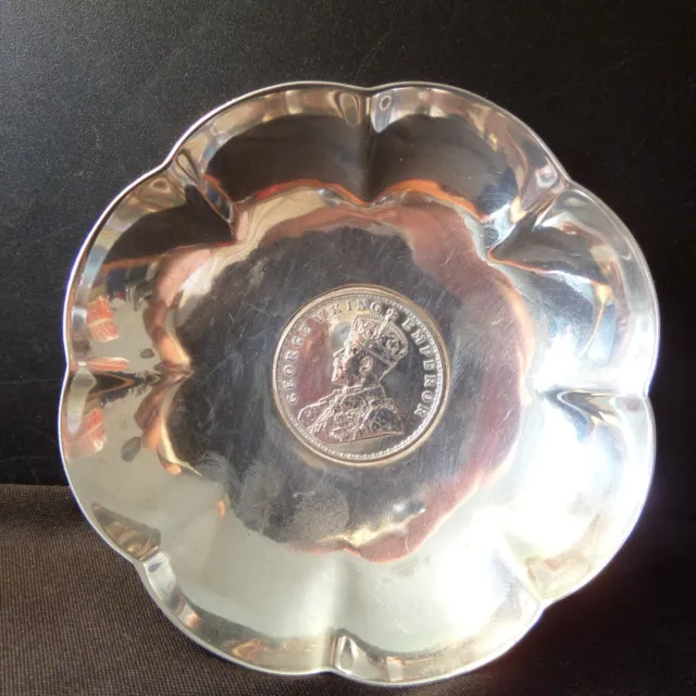 A Heavy Sterling Silver Coin Dish With George V 1920 Rupee In Great Condition