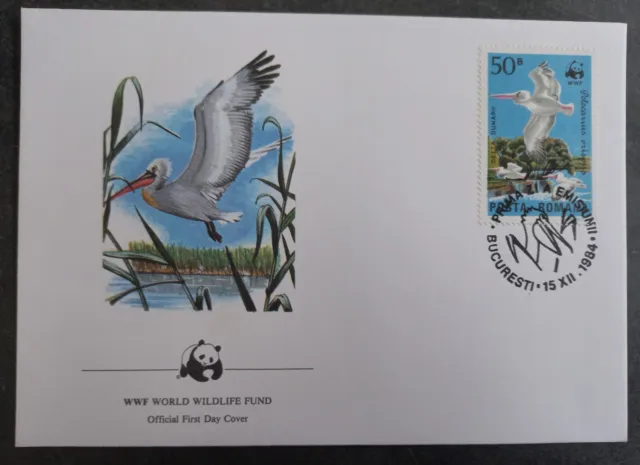 1984 Romania World Wildlife Fund FDC ties 50B Stamp cd Bucuresti