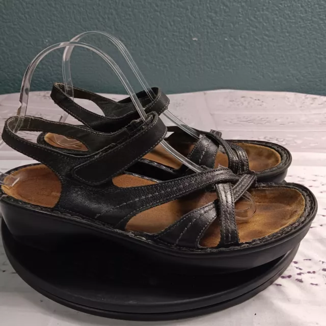 Naot Sandals Womens Black Leather Open Toe Sandals Comfort Strap Wedge Size 40/9