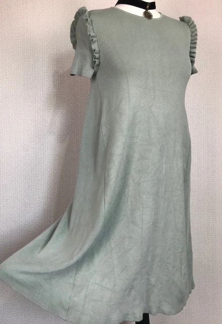 ZARA KNIT MINT Green Knit Dress S Ruffle Flare Shift Tent A Line Short  Sleeve 12.99 - PicClick UK