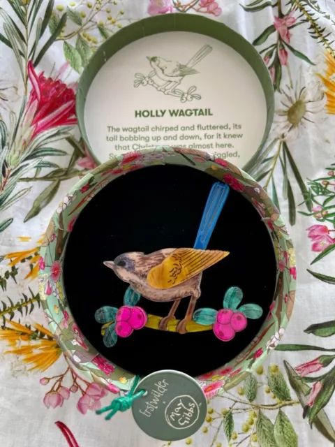 Erstwilder brooch HOLLY WAGTAIL by May Gibbs (2023)