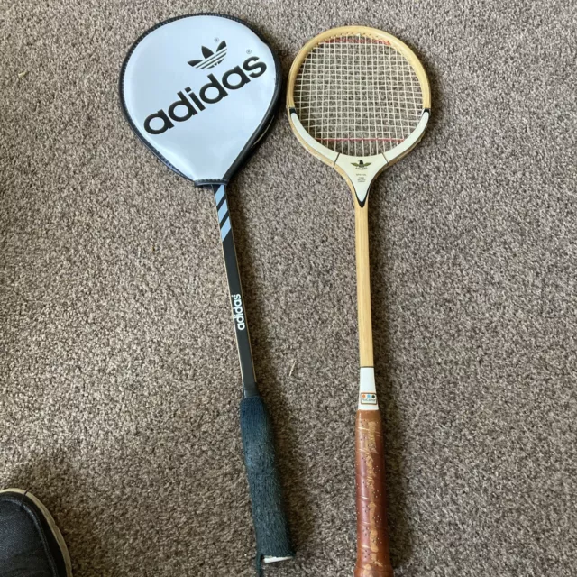 Vintage Adidas ‘County’ Wooden Squash Racket With Logo Cover & Rucanor King Bird