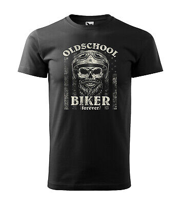 Man's Old School Biker Forever I Motorcycle Bike Skull T-Shirt Black