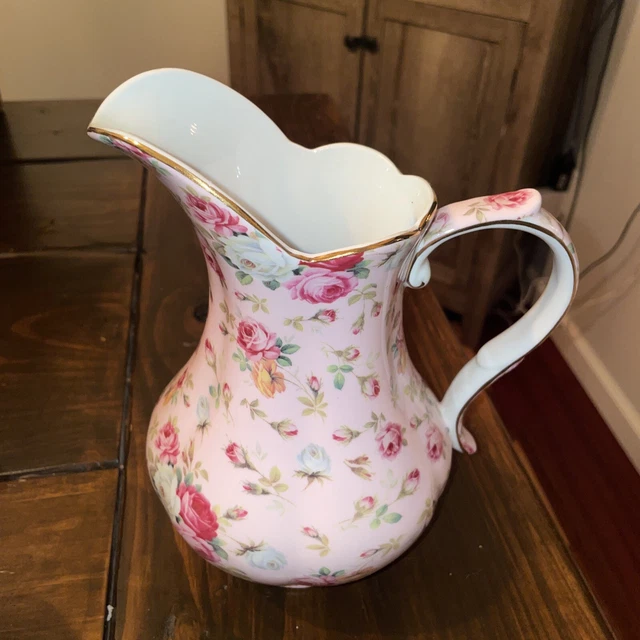 VTG Royal Danube Porcelain Pitcher Pink Rose Floral Chintz Cottagecore Shabby