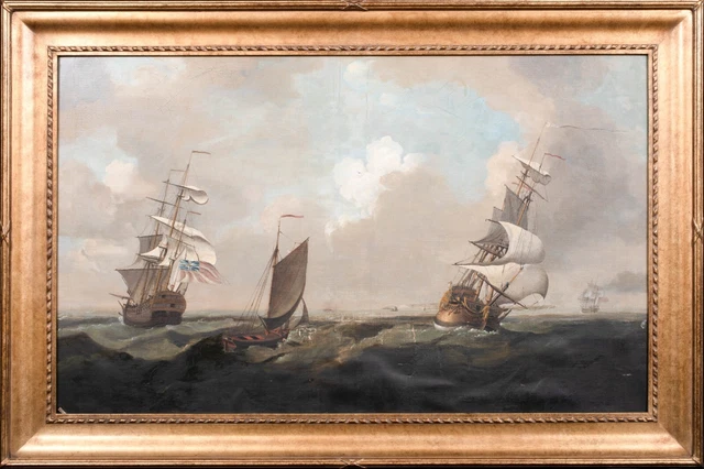 Large 18th Century British Royal Navy Squadron Off Dover Coast Charles BROOKING