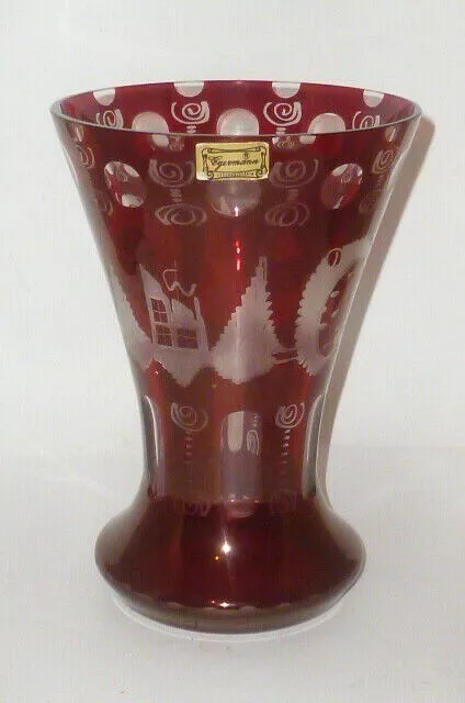 Alte rubinrote Glasvase Glas Vase 18cm Glasvase Vasen rot geschliffen Böhmen ???