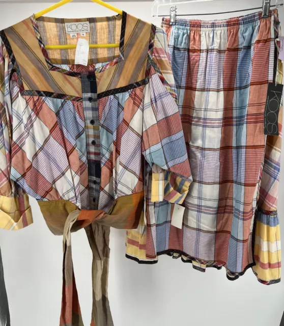 Vintage Koos Van Den Akker Skirt Set Plaid Colorful Patchwork Size 10/12 NWT NOS