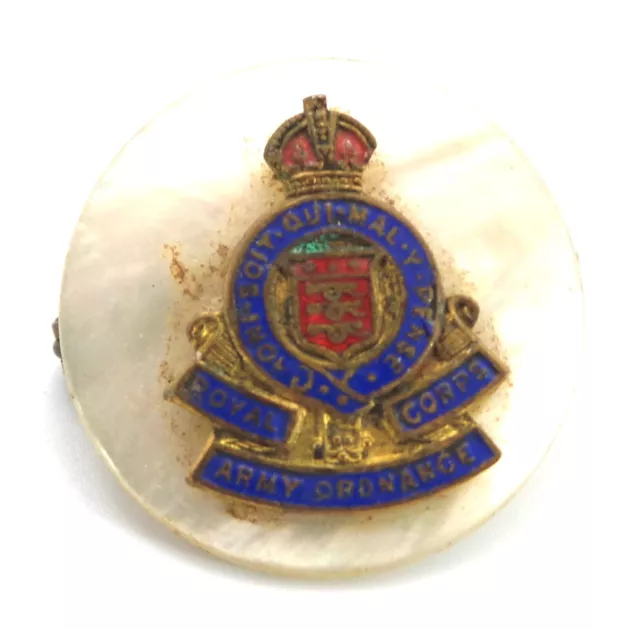 Ww1 / Wwi Military Enamel & Mop - Royal Army Ordnance Corps Sweetheart Brooch