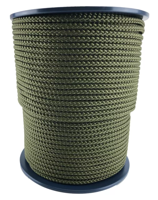 8mm Olive Braided Polypropylene Rope x 40 Metres, Paracord Drawstring Camping