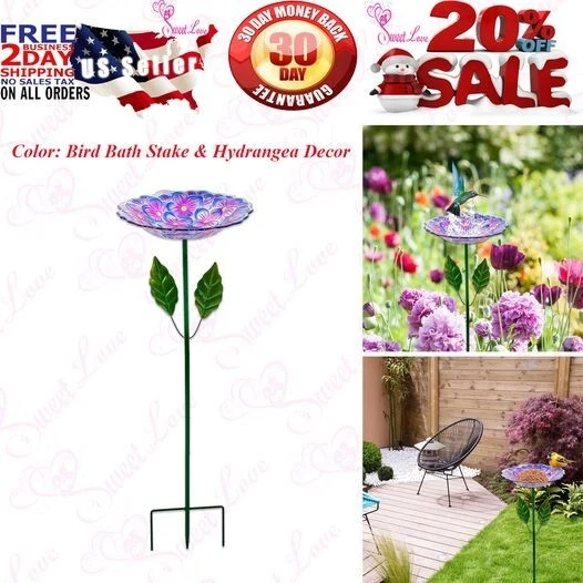 Glass Bird Baths for Outdoor&Garden Birdbath Bird Feeders Hydrangea Decor