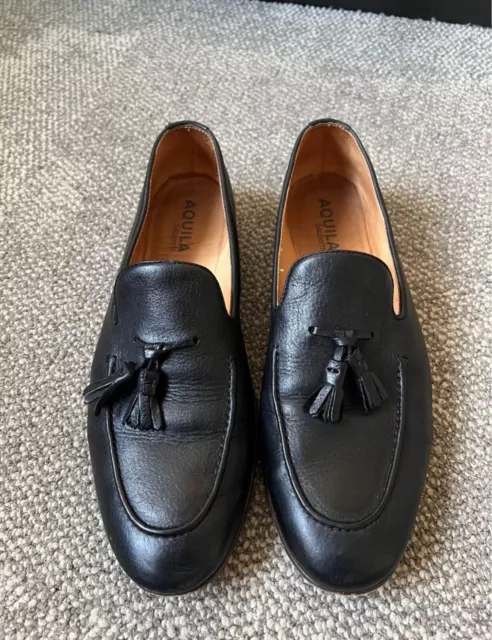 Aquila Mens Black Leather Dress Shoes Size- 41 Have Been Worn Great Condition
