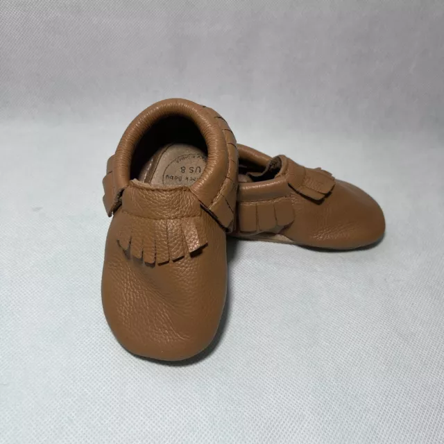 BirdRock Baby Size 8 Leather Fringed Moccasins Soft Sole Slip On Slippers Shoes