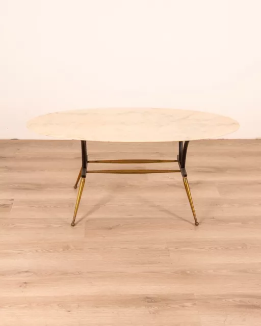 Tavolino Vintage Anni 60 In Ottone E Marmo Design Italiano 2