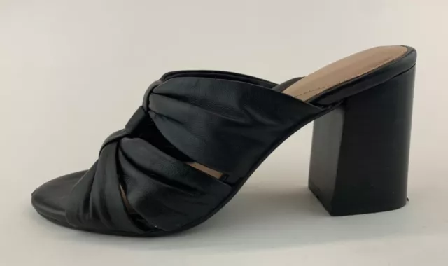 Taryn Rose Womens Black Leather Slide Sandals Heels Sz US 5 EU 35