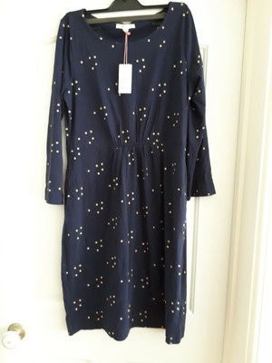 White Stuff Navy Jersey Dress with Gold Embroidered Spots Size 10 BNWT £55