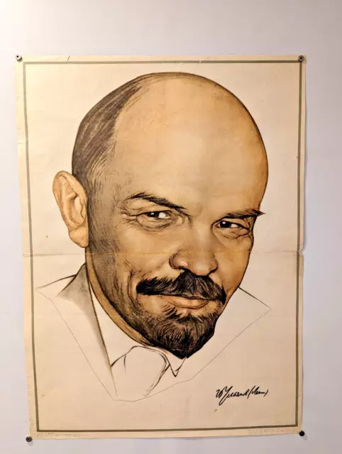 original Soviet propaganda Poster of dictator Lenin , 1978 military  HUGE 26x20" 2