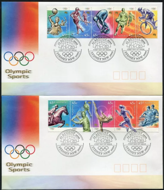 2000 Australia Olympic Sports Set Of 10 On 2 First Day Covers, Very Good Cond