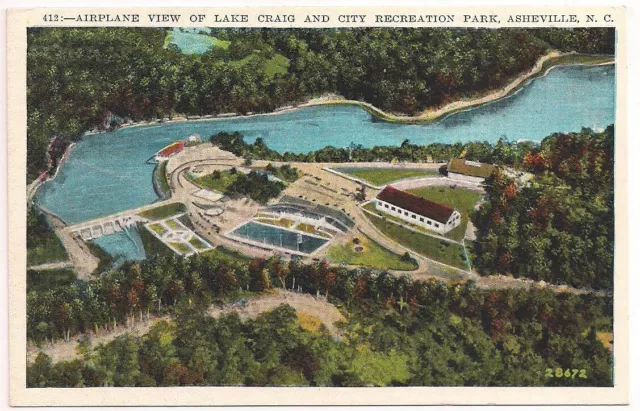 Postcard NC ASHEVILLE Airplane View LAKE CRAIG & Recreation Park NORTH CAROLINA