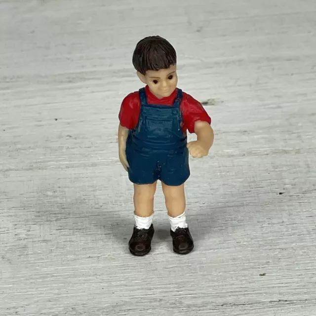 Vintage Safari Limited Young Boy Red Shirt Overalls Farm Figurine 2”