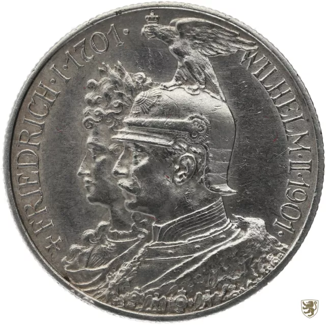 PREUSSEN, 2 Mark, 1901, Wilhelm II., 200 Jahre Königreich, Jg. 105, ss/vz