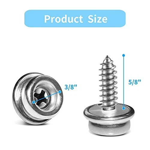 Stainless Steel Screws Boat Canvas Snaps 3/8Socket with 5/8Screw 24Pcs 3